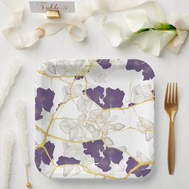 Japanese Kintsugi. Double-sided.  Paper Plate (Wedding)