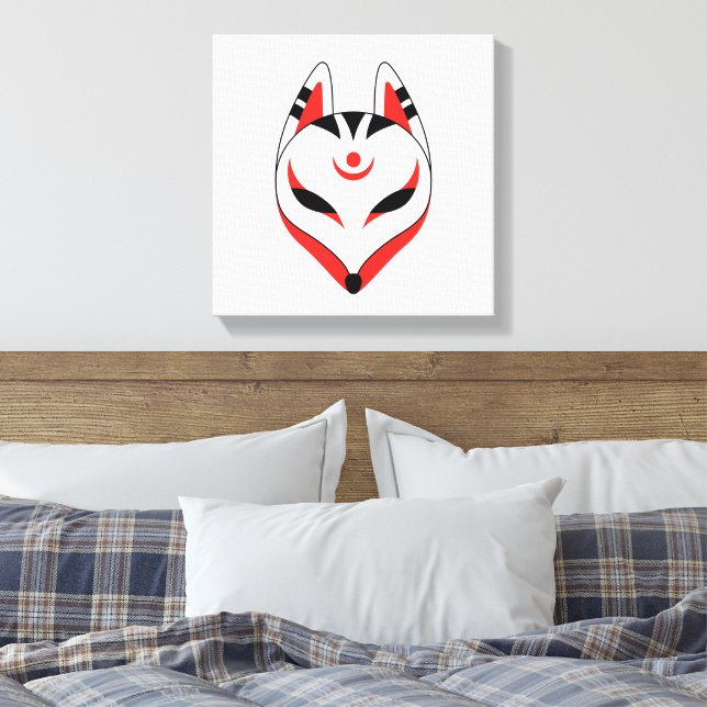 Japanese Kitsune Fox Mask Canvas Print (Insitu(Bedroom))