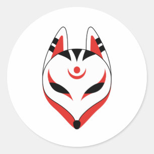 Japanese Kitsune Fox Mask Classic Round Sticker