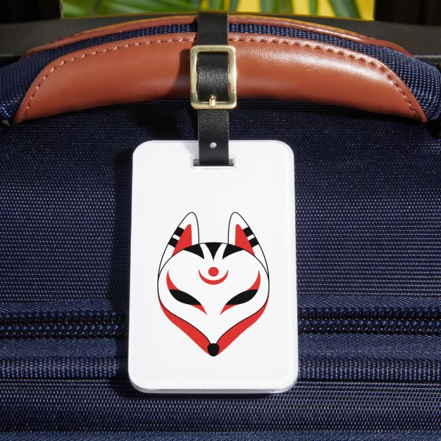 Japanese Kitsune Fox Mask Luggage Tag (Front Insitu 2)