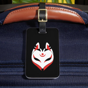 Japanese Kitsune Fox Mask on Black Luggage Tag
