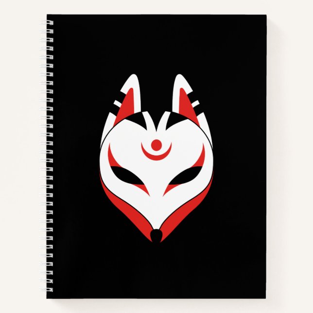 Japanese Kitsune Fox Mask on Black Notebook (Front)