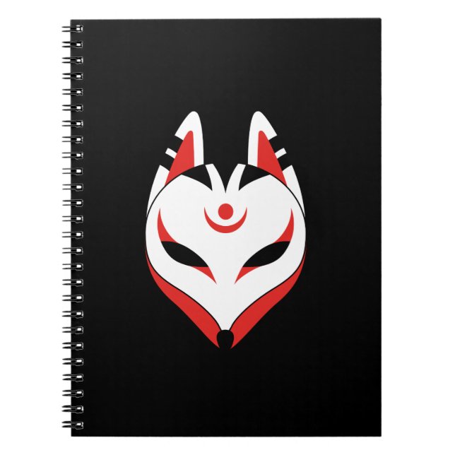 Japanese Kitsune Fox Mask on Black Notebook (Front)