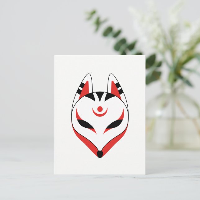 Japanese Kitsune Fox Mask Postcard (Standing Front)