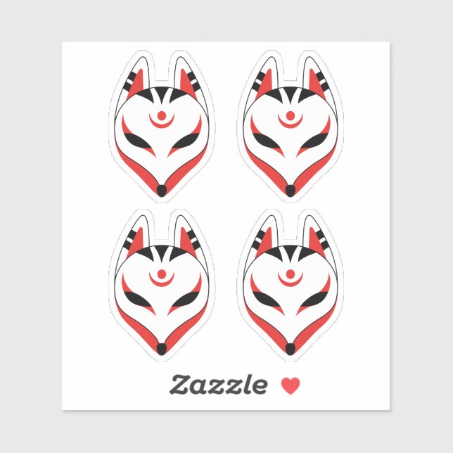 Japanese Kitsune Fox Mask, Set of 4 (Sheet)