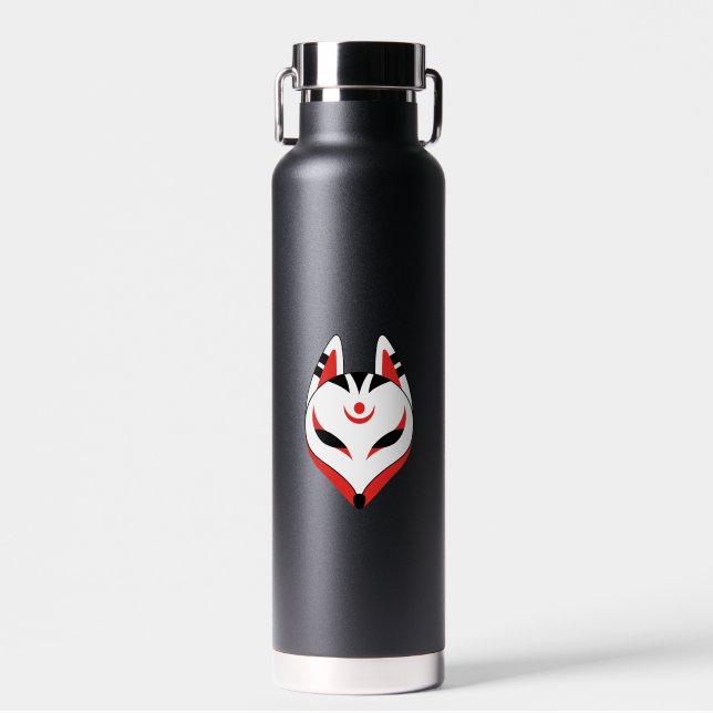 Japanese Kitsune Fox Mask Water Bottle (Front)