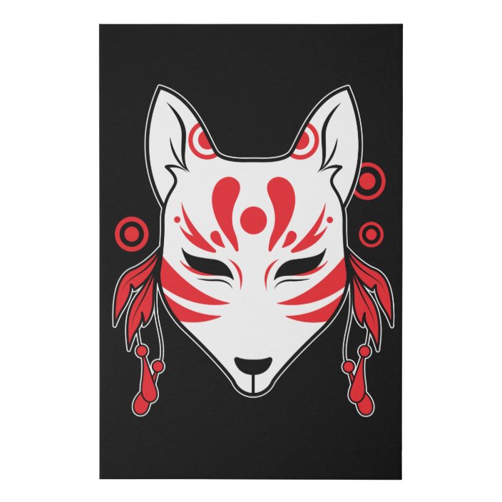 Japanese Kitsune Kami Inari Fox Kawaii Mask Faux Canvas Print | Zazzle ...