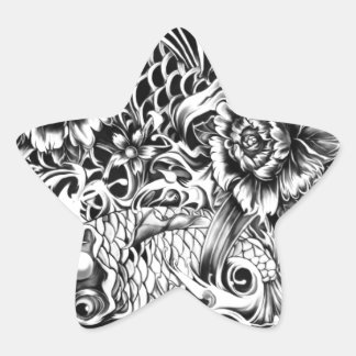 Japanese koi and lotus flowers tattoo style art star sticker