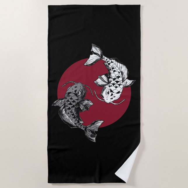 Japanese Koi Carp Circle Beach Towel (Front)