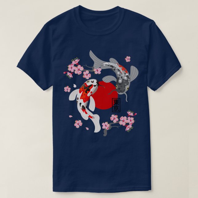 Japanese Koi Carp Fish Sakura Nishikigoi Fish Cher T-Shirt (Design Front)