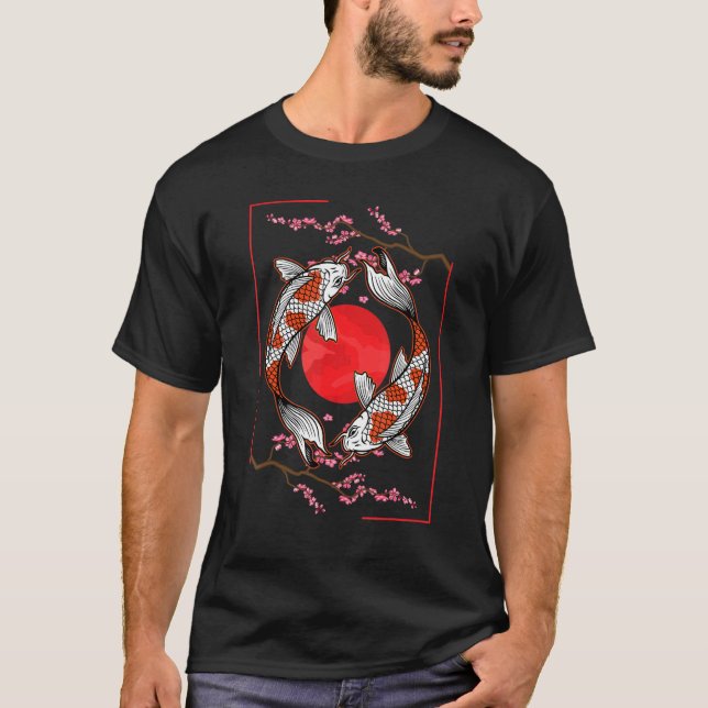 Japanese Koi Carp Sakura Retro Japan Koi Carp T-Shirt (Front)