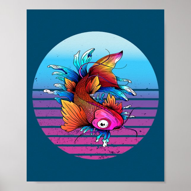 Japanese Koi Carp Waves Sakura Japanese Fish Poster (Front)