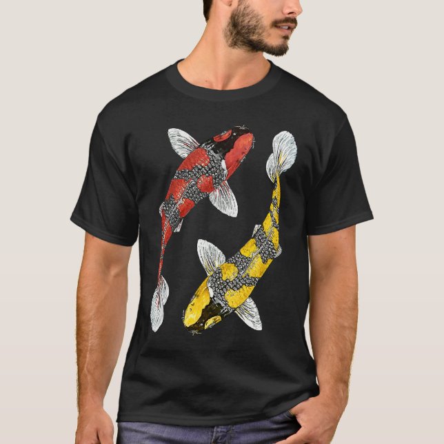 Japanese Koi Carp  Yin Yang Black Red and Yellow F T-Shirt (Front)