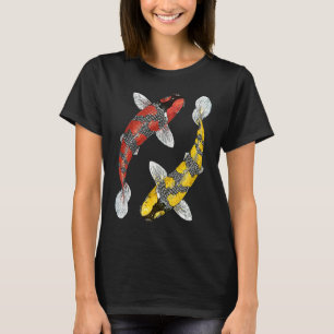 Japanese Koi Carp  Yin Yang Black Red and Yellow F T-Shirt