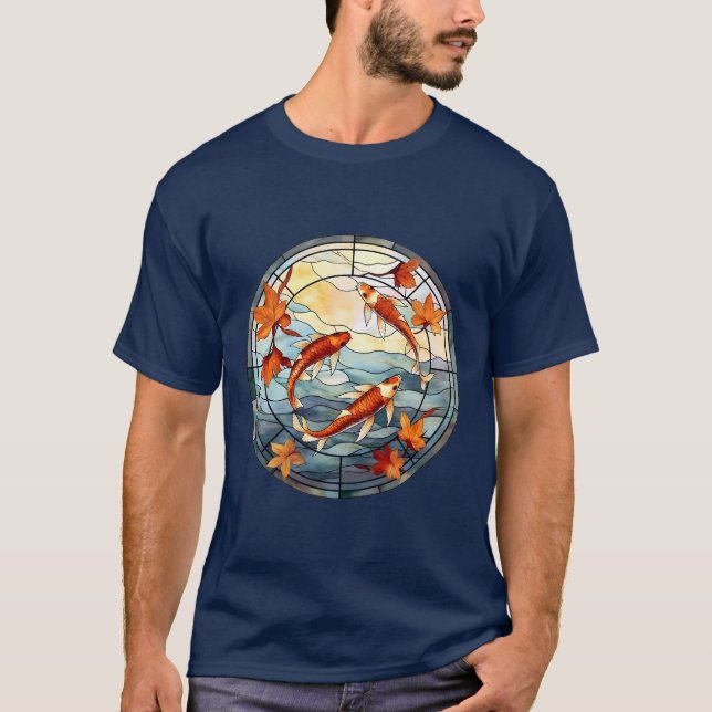 Japanese Koi Fish and Autumn Leaves T-Shirt (Front)