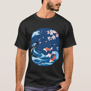 Japanese Koi Fish And Cherry Blossom Art T-Shirt