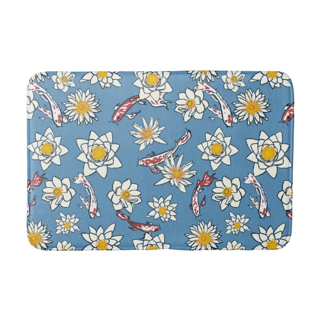 Japanese Koi Fish and Floral Pattern Bath Mat (Front)