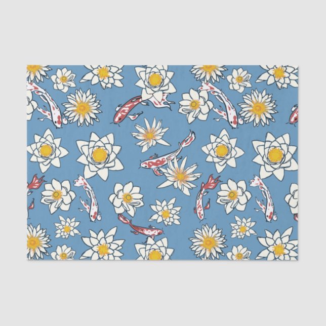 Japanese Koi Fish and Floral Pattern Tissue Paper (Front)
