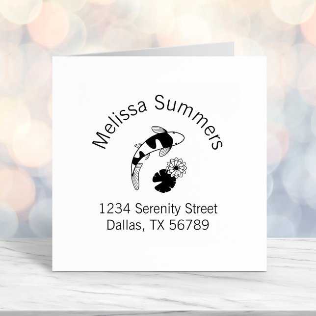 Japanese Koi Fish and Water Lily Arch Address Self-inking Stamp (Creator Uploaded)