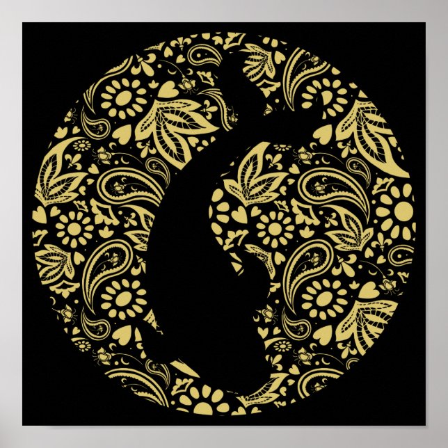 Japanese Koi Fish Black Gold Art Print (Front)