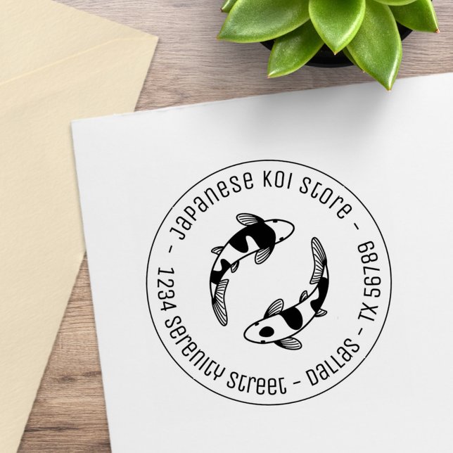 Japanese Koi Fish Business Round Address 3 Rubber Stamp (Creator Uploaded)