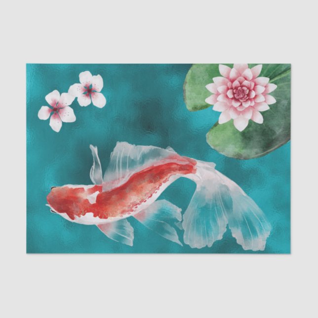 Japanese Koi Fish, Cherry Blossoms Japan  Tissue Paper (Front)
