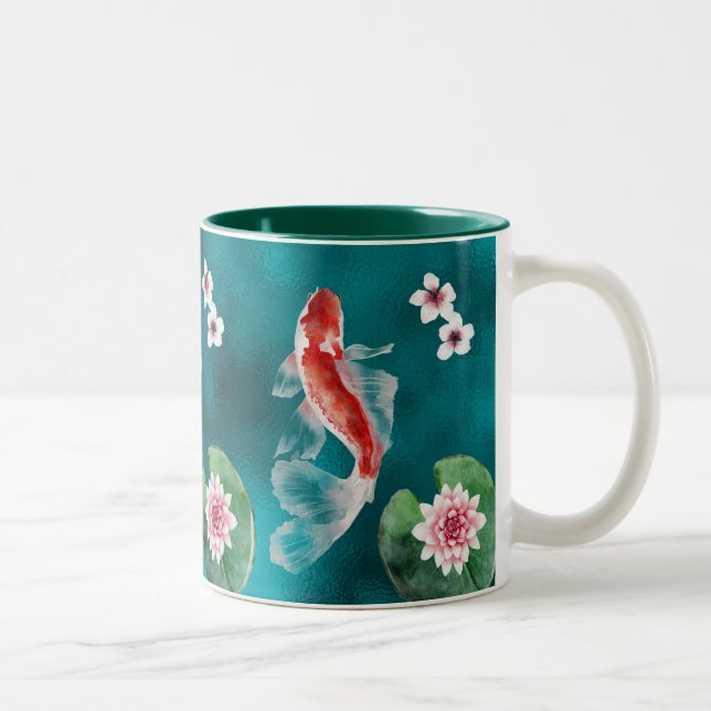 Japanese Koi Fish, Cherry Blossoms Japan Two-Tone Coffee Mug (Right)