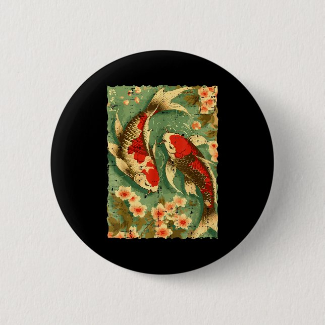 Japanese Koi Fish Cherry Blossoms Sakura Art Men W 6 Cm Round Badge (Front)