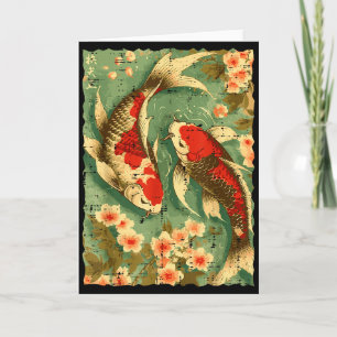 Japanese Koi Fish Cherry Blossoms Sakura Art Men W Card