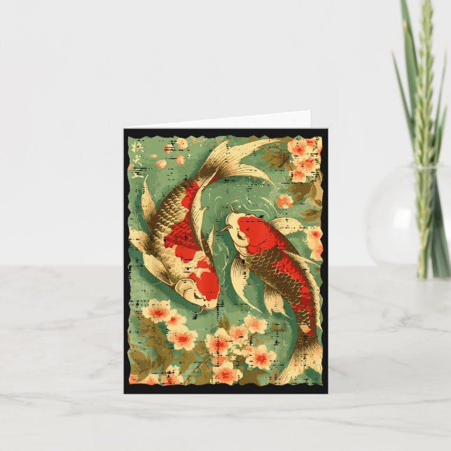Japanese Koi Fish Cherry Blossoms Sakura Art Men W Card (Front)