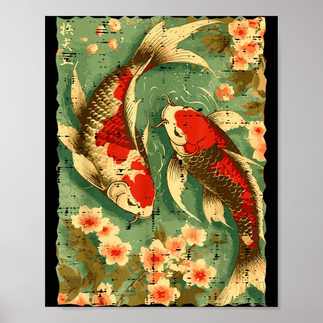 Japanese Koi Fish Cherry Blossoms Sakura Art Men W Poster (Front)