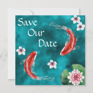 Japanese Koi Fish, Cherry Blossoms Wedding Save Th The Date