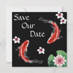 Japanese Koi Fish, Cherry Blossoms Wedding Save The Date