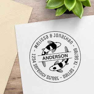 Japanese Koi Fish Couple Family Address 4 Rubber Stamp