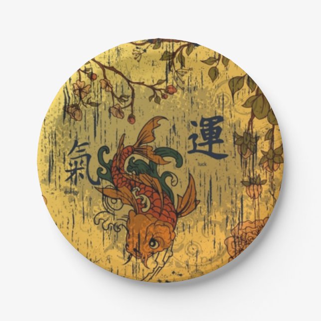 Japanese Koi Fish Custom Paper Plates 7" (Front)