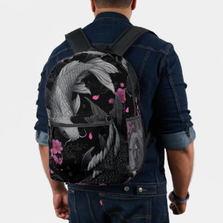 Japanese Koi Fish Dark Mode Printed Backpack