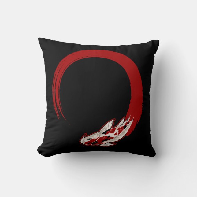 Japanese Koi Fish Enso Circle Zen Buddhism Cushion (Front)
