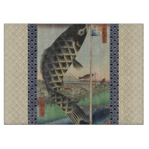 Japanese Koi Fish Festival Flag Antique Cutting Board
