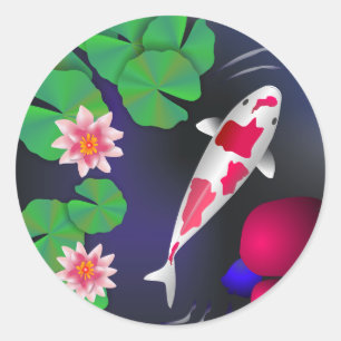 Japanese Koi Fish, Lotus Flowers & Water-lilies Classic Round Sticker