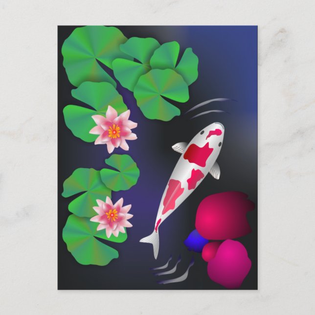Japanese Koi Fish, Lotus Flowers & Water-lilies Po Postcard (Front)