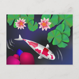 Japanese Koi Fish, Lotus Flowers & Water-lilies Postcard