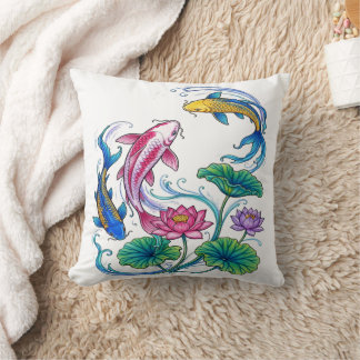 Japanese Koi Fish Lotus Mandala Traditional Style Cushion
