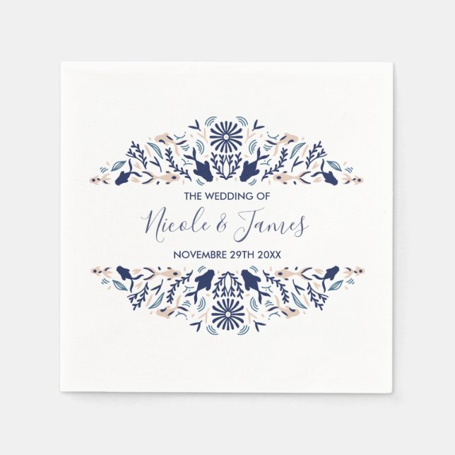 Japanese | Koi Fish Lotus Personalised Wedding Napkin (Front)