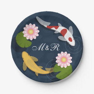 Japanese Koi Fish Monogram Initials Paper Plate