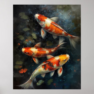 Japanese Koi Fish Pond Art Print Poster
