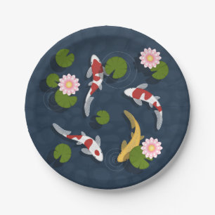 Japanese Koi Fish Pond Paper Plate