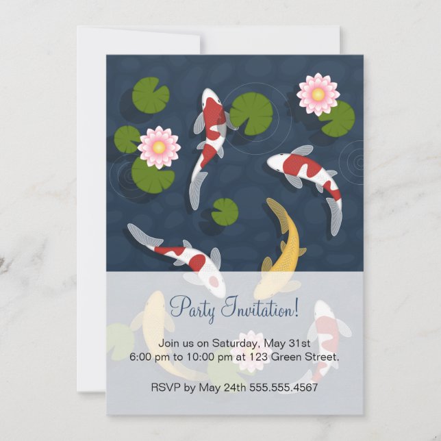 Japanese Koi Fish Pond Party Invitation (Front)