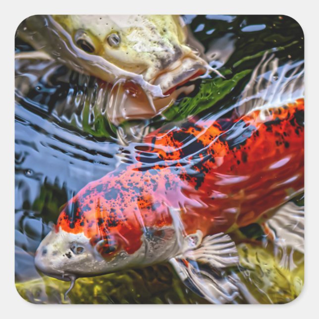 Japanese Koi Fish Pond Square Sticker (Front)