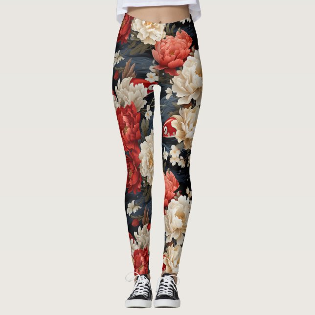 Japanese Koi Fish Seamless Pattern Leggings (Front)