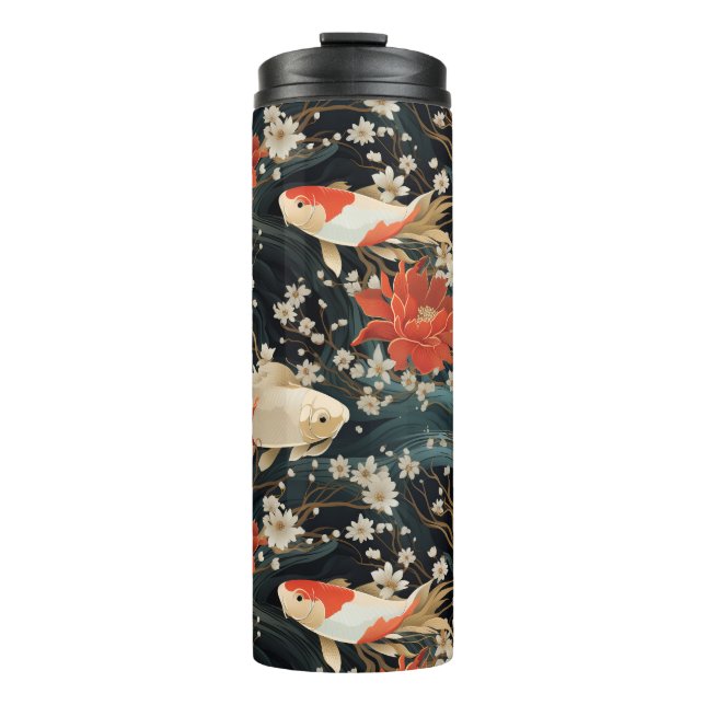 Japanese Koi Fish Seamless Pattern Thermal Tumbler (Front)